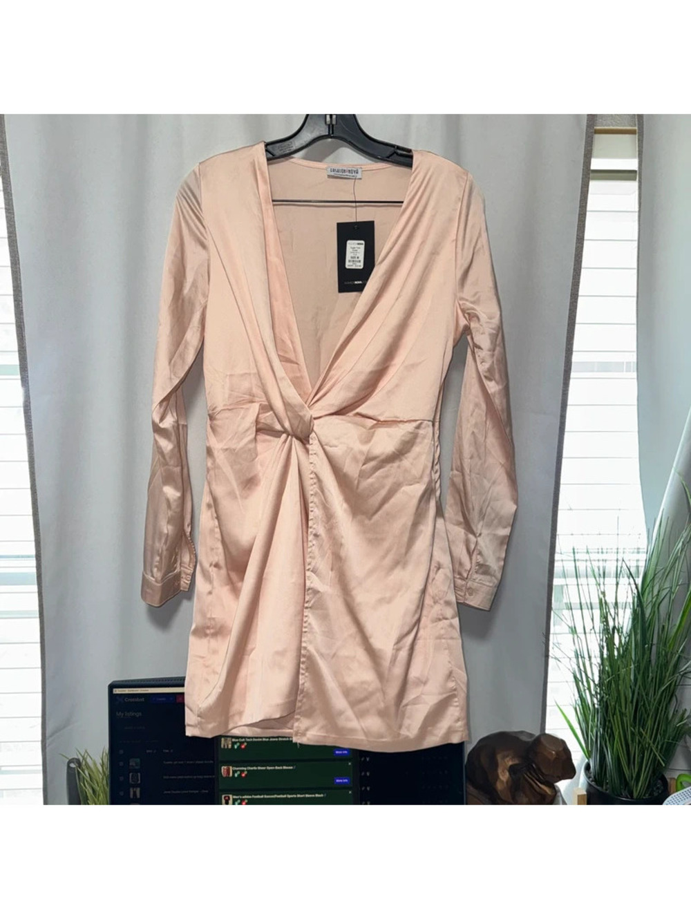 pink Fashion Nova sugar free Atlas long-sleeve satin mini dress